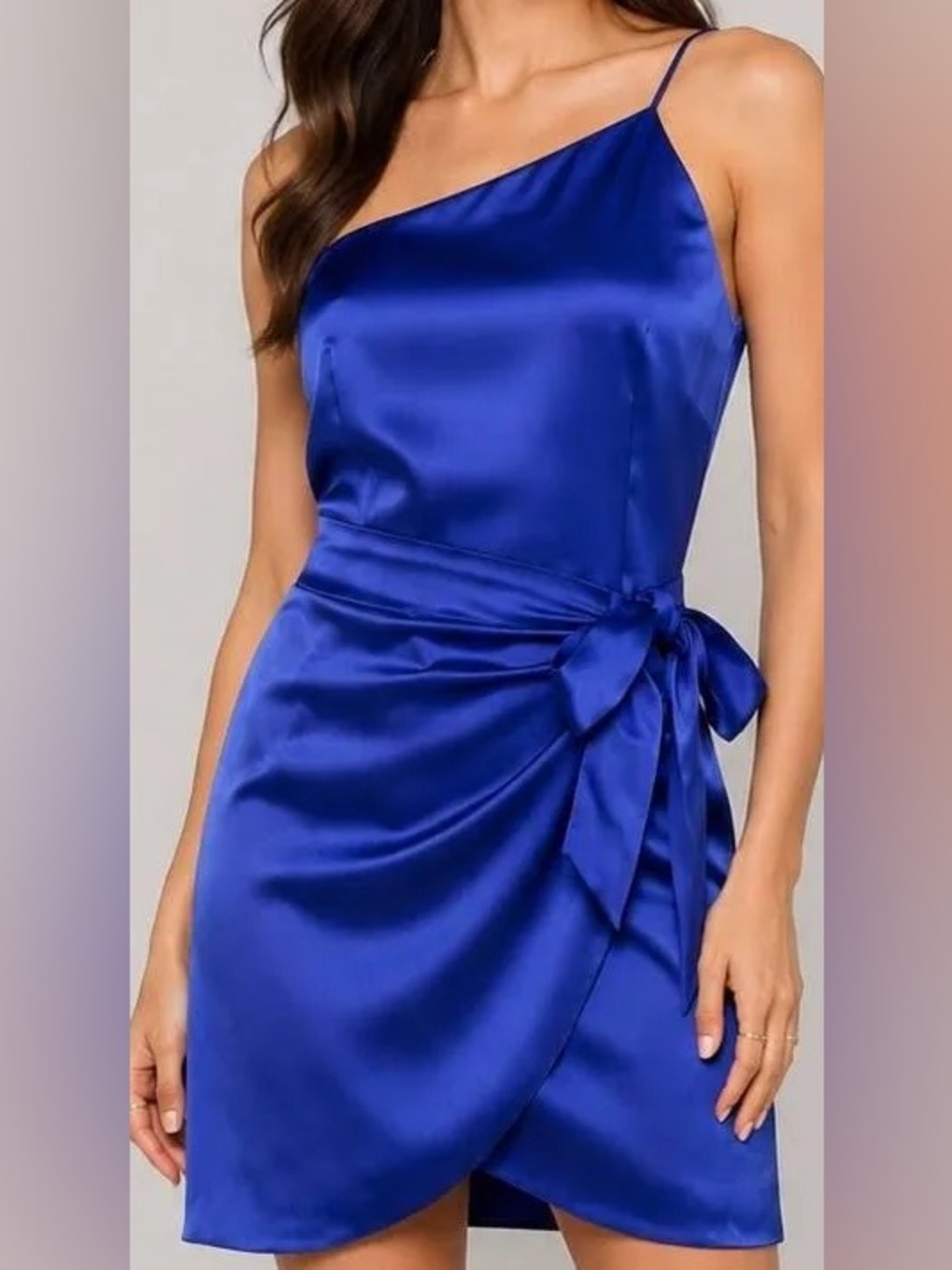 Gianni Bini Royal Blue One-Shoulder Satin Tie-Waist Dress